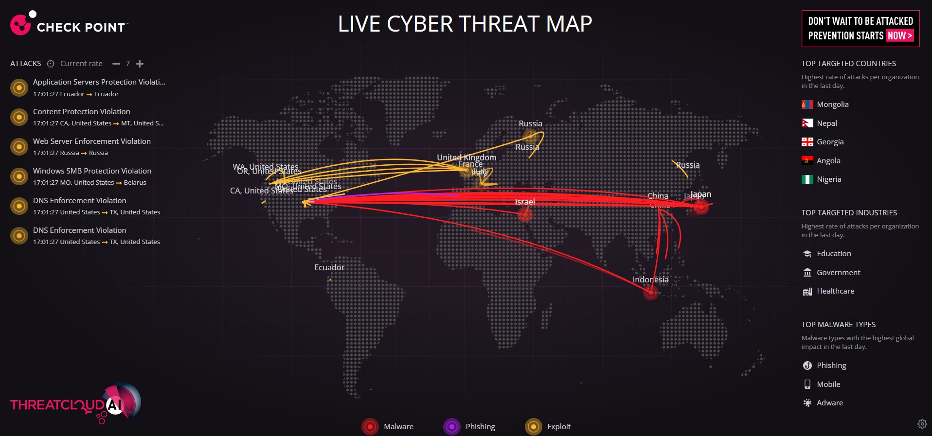 SDWAN ET SASE SOLUTIONS AVEC CHECK POINT INTEGRTAION LIVE CYBER THREAT MAP