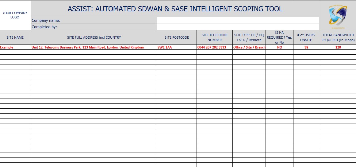 SDWAN and SAE Solutiosn ASSIST - Automated SDWAN and SASE Intelligent Scoping Tool